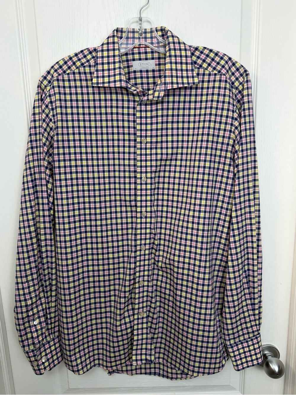 Eton Contemporary Fit Checkered Dress Shirt Size 41 Neck 16